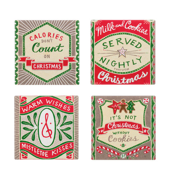 Retro Holiday Message Coaster Set