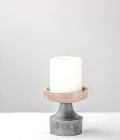 Morgan Black and Wood Pillar Candle Holder, 2 sizes