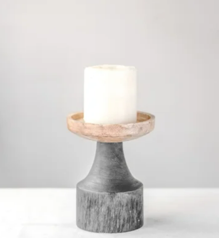 Morgan Black and Wood Pillar Candle Holder, 2 sizes