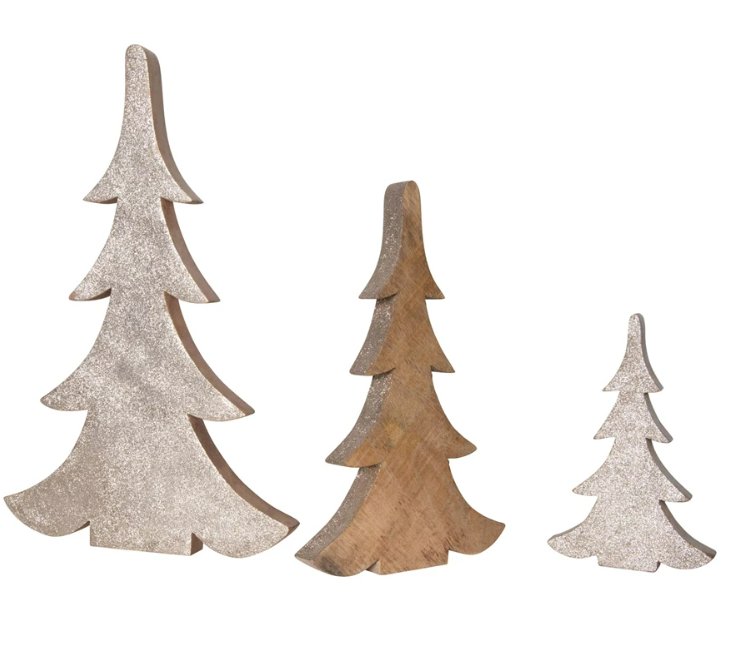 Wood Trees with Glitter, 3 sizes