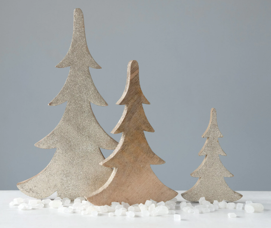 Wood Trees with Glitter, 3 sizes