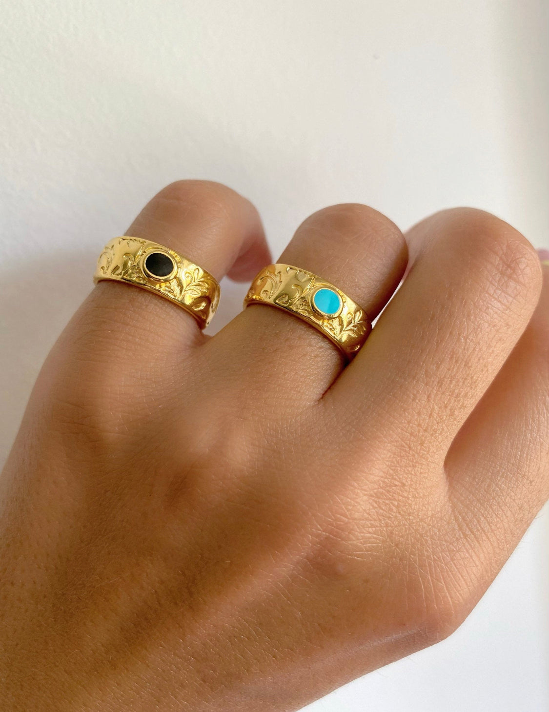 Stone Ring in Black and Turquoise
