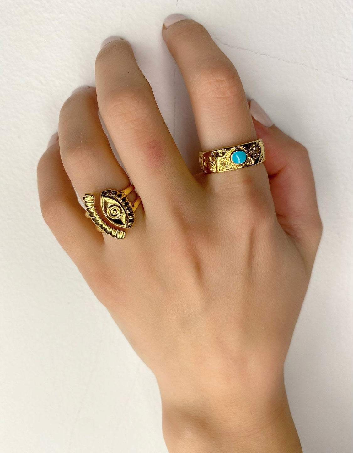 Open Evil Eye, Gold Turquoise Ring