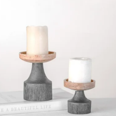 Morgan Black and Wood Pillar Candle Holder, 2 sizes