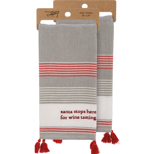 Santa Stops Here For Wine Tasting Kitchen Towel