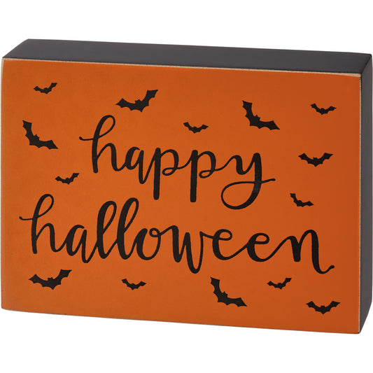 Happy Halloween Bats Block Sign