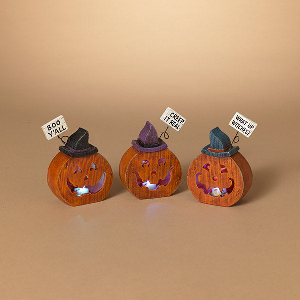 Lighted Resin Halloween Pumpkin, 3 styles