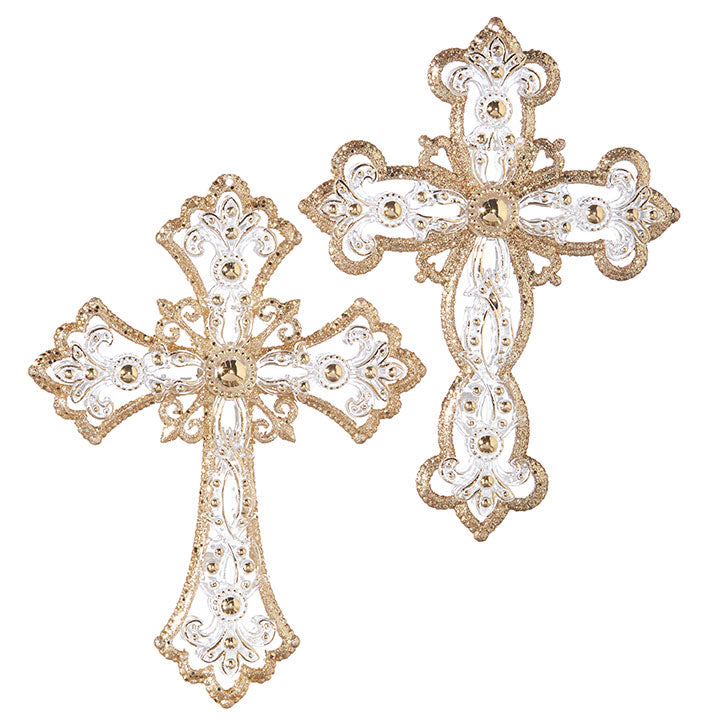 Gold Jeweled Cross Ornament, 2 styles