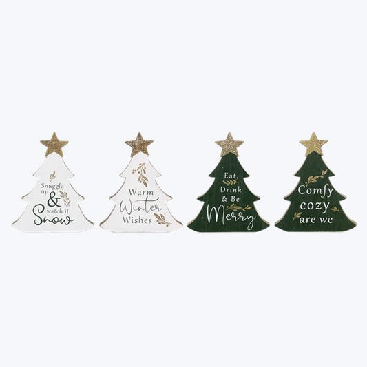 Wood Tabletop signs shaped like Christmas trees, 4 styles