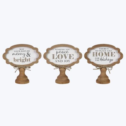 Wood White Winter Snow Signs on Pedestals, 3 styles