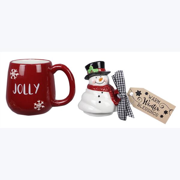 Ceramic Christmas mugs with snowman lid, 2 styles