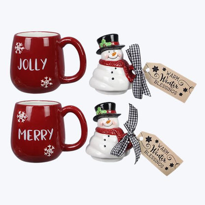 Ceramic Christmas mugs with snowman lid, 2 styles