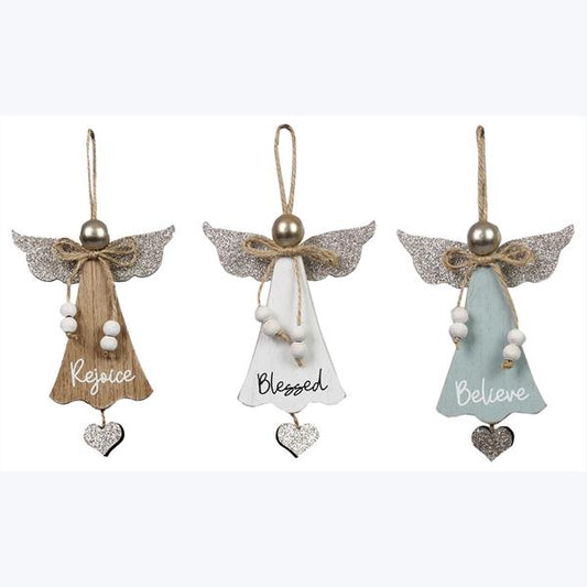 Wood White Winter Snow Angel Ornaments, 3 styles