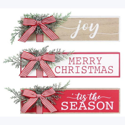 Wood Christmas Tabletop Block Sign, 3 Styles