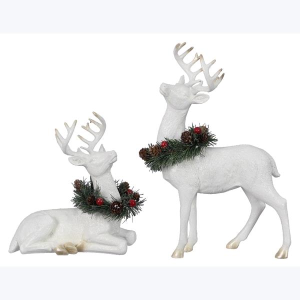 Resin Deer with Pine Wreath, 2 styles