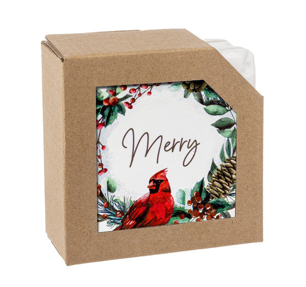 Cardinal in Wreath Coaster Set