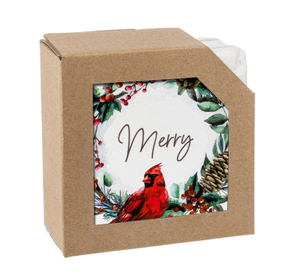 Cardinal in Wreath Coaster Set