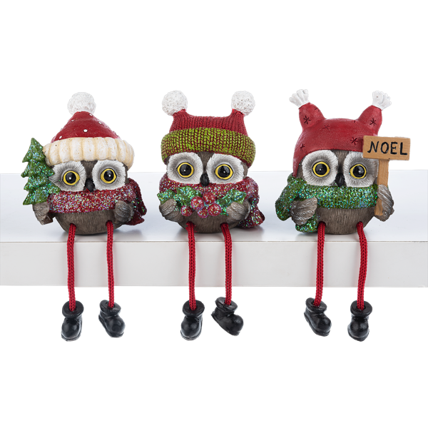 Candy Cane - Christmas Owl Shelf sitters, 3 styles