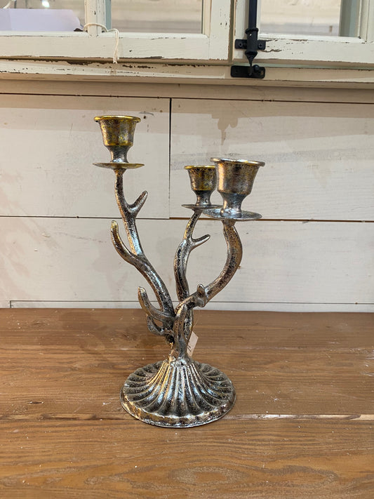 Silver Metal Holiday Antler Candelabra