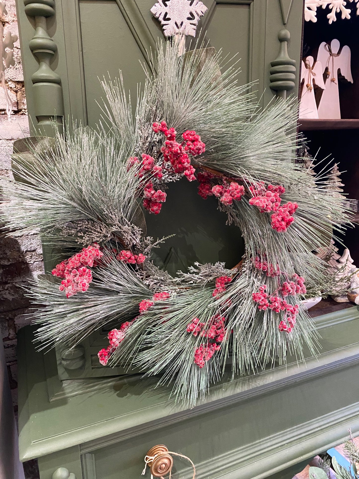 Frosted Pine Needle Berry Wreath