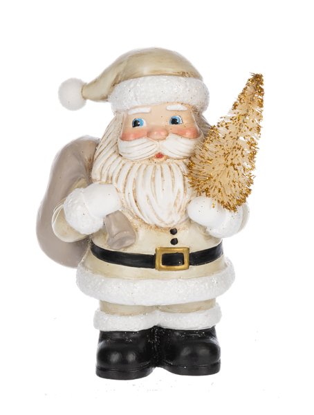 White Santa w/Tree Figurine