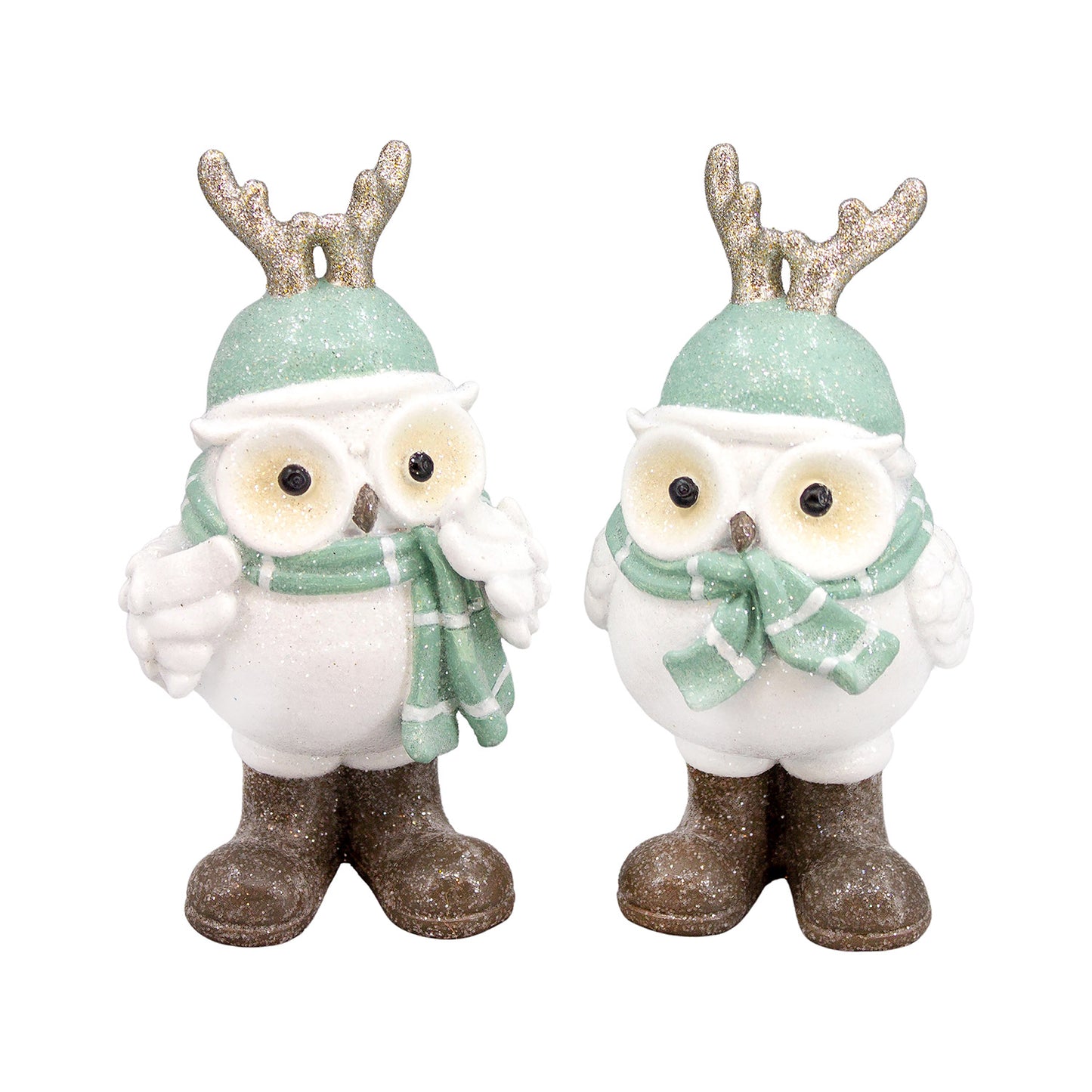 Green and white resin owls, 2 styles