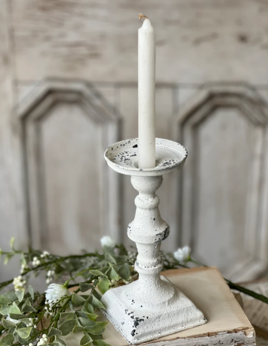 Carved Whitewash Candle Stand