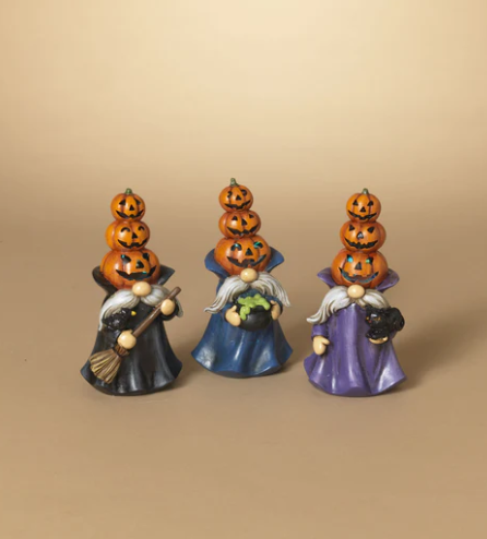 Lighted Resin Halloween Stacking Pumpkin Gnome, 3 styles
