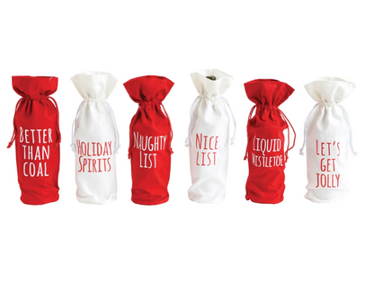 Drawstring Wine Bag with Holiday Words, 6 Styles
