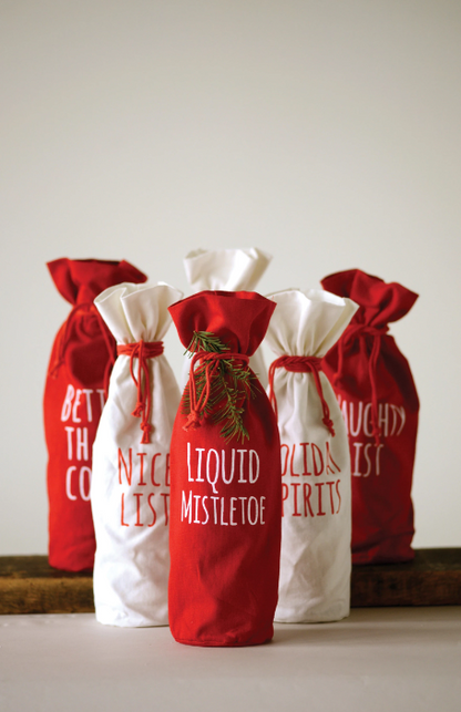 Drawstring Wine Bag with Holiday Words, 6 Styles