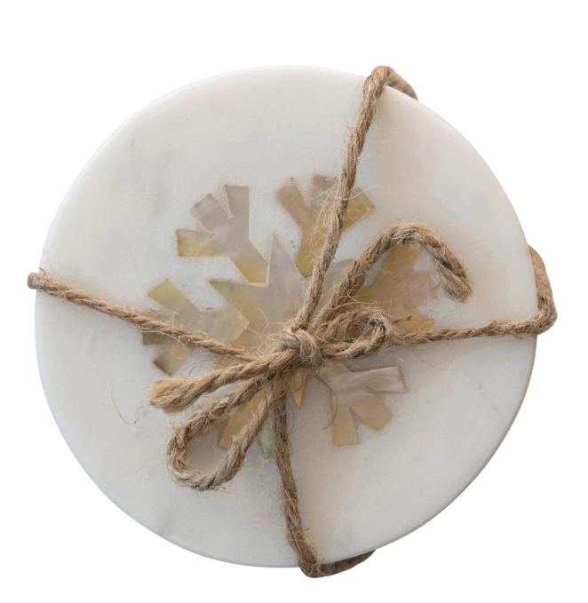 Marble Coasters with Snowflake Inlay, Set of 4