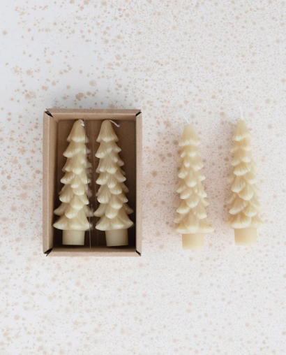 Mini Unscented Cream Tree Shaped Taper Candles, Set of 2