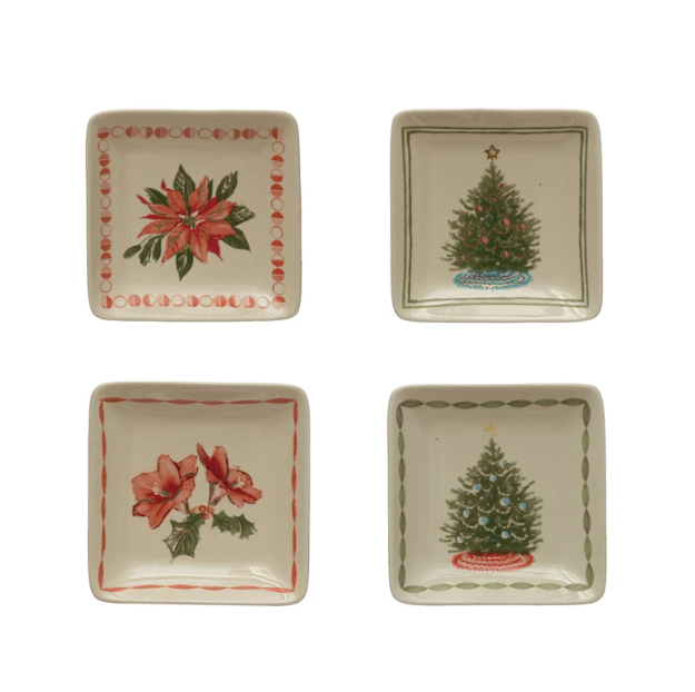 4" Square Stoneware Plate with Christmas Icon, 4 Styles