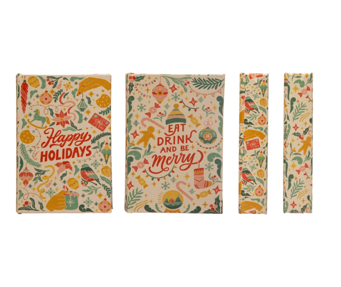 Happy Holidays/Eat Drink And Be Merry Canvas Book Storage Boxes