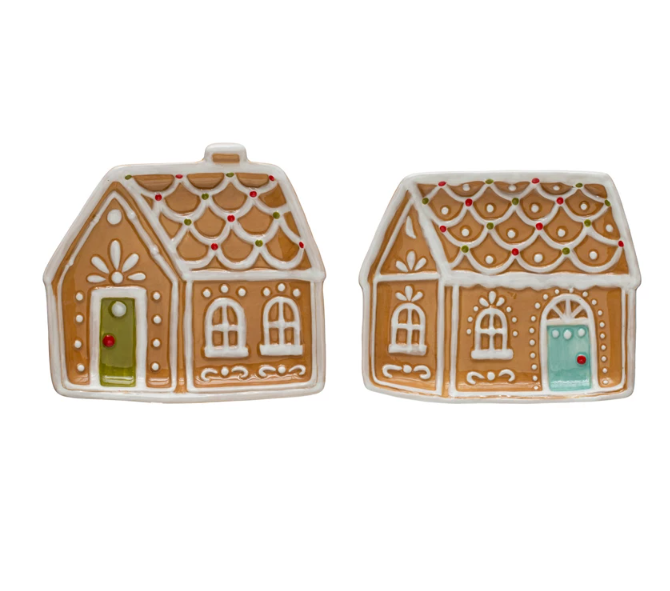 Ceramic Gingerbread House Shaped Plate, 2 Styles