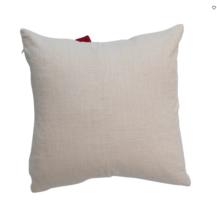 18" Square Pillow w/ Bow, Cream & Red