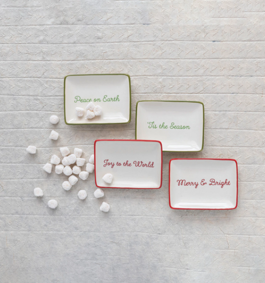 Stoneware Dish w/ Holiday Words, 4 Styles