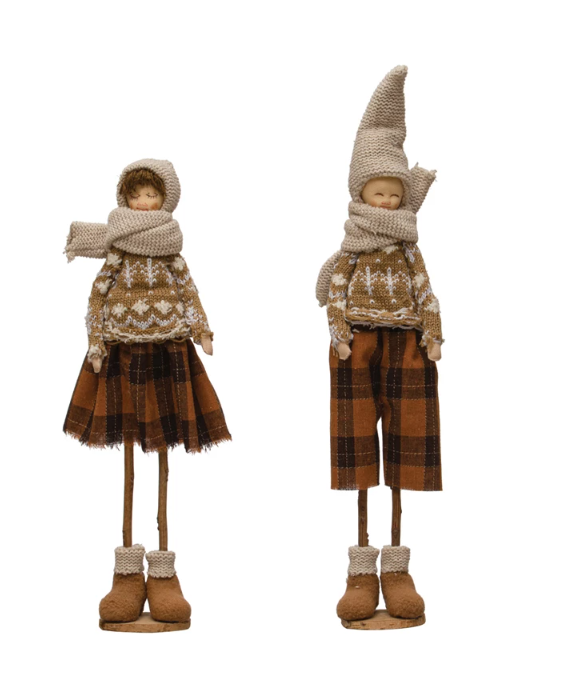 Large Handmade Fabric People w/ Winter Clothes, 2 Styles