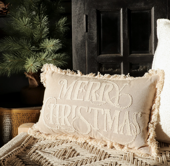 Beige Merry Christmas Pillow