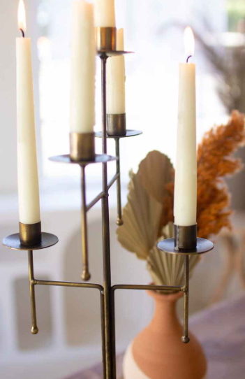 Antique Brass Tabletop Candelabra with Five Taper Candle Holders