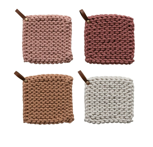 Square Cotton Crocheted Pot Holder, 4 colors