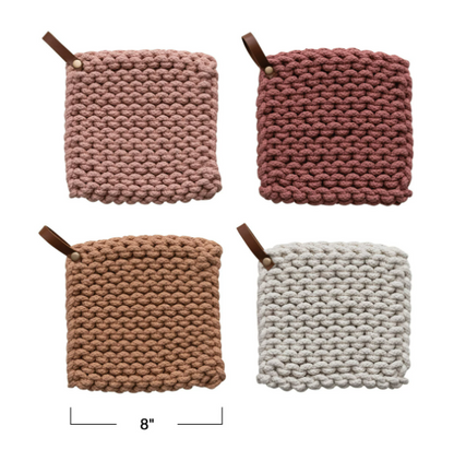 Square Cotton Crocheted Pot Holder, 4 colors