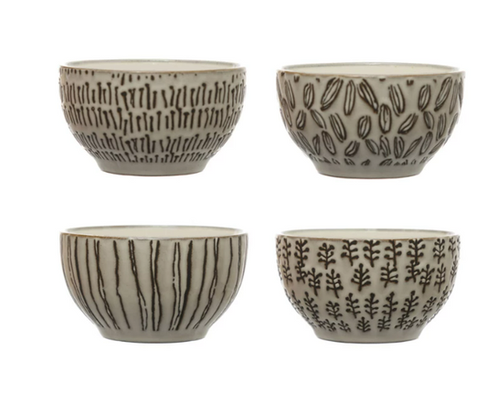 Stoneware Bowl w/ Wax Relief Pattern, 4 Styles
