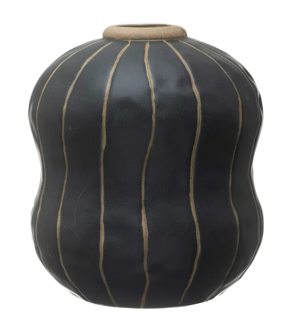Owen Stoneware Vase w/ Wax Relief Stripes