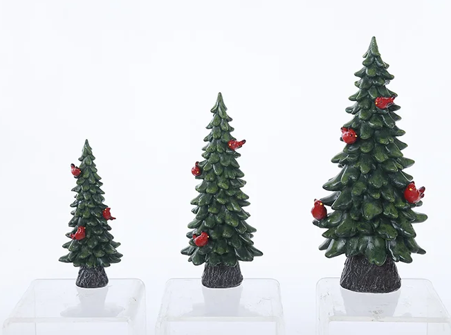 Resin Green Tree w/ Cardinals, 3 sizes