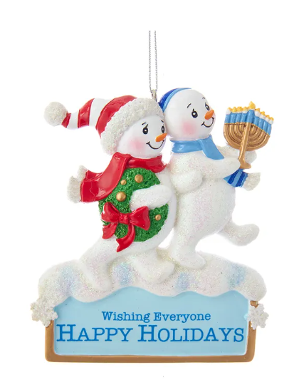 Hanukkah and Christmas Snowmen Ornament