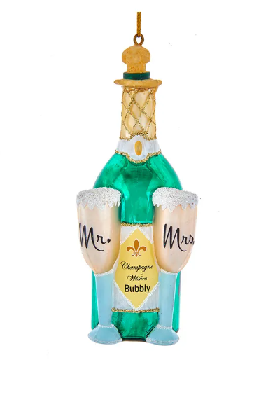 Glass Wedding Champagne With Glasses Ornament