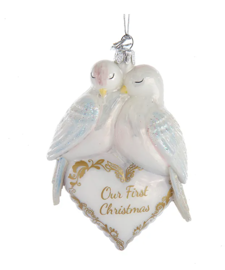 Glass "Our First Christmas" Doves Ornament