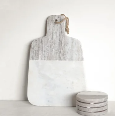 Marble Cutting Board and Coaster Set