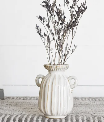 Cee Cee White Fancy Line Vase